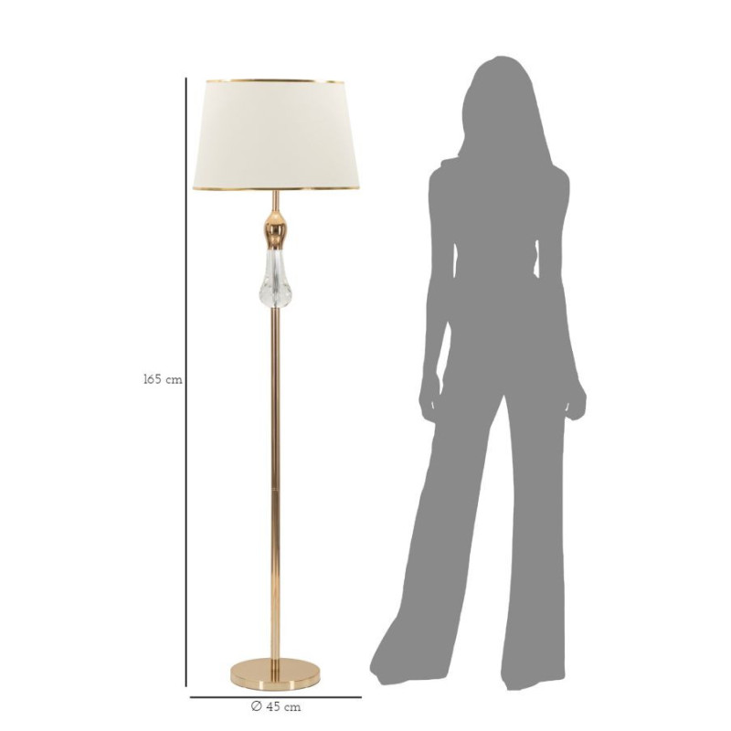 Grand Lampadaire sur pied moderne chic Hauteur 165 cm Métal Doré Tissu Blanc Verre Transparent Bratislava 
