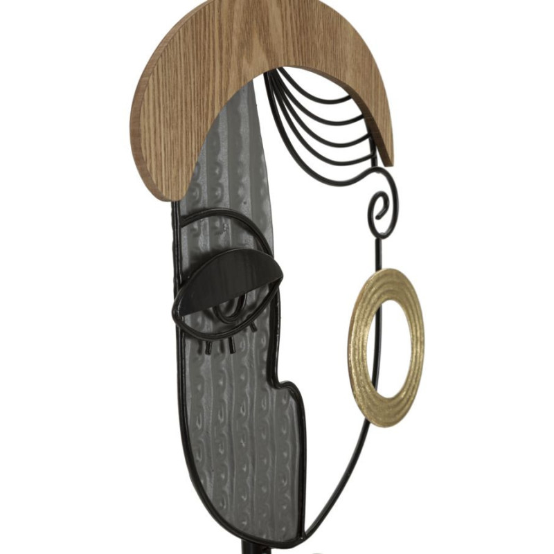 Grand Lampadaire sur pied arty Visages Hauteur 162 cm Métal Noir Bois MDF Naturel Tissu Beige Picassy 
