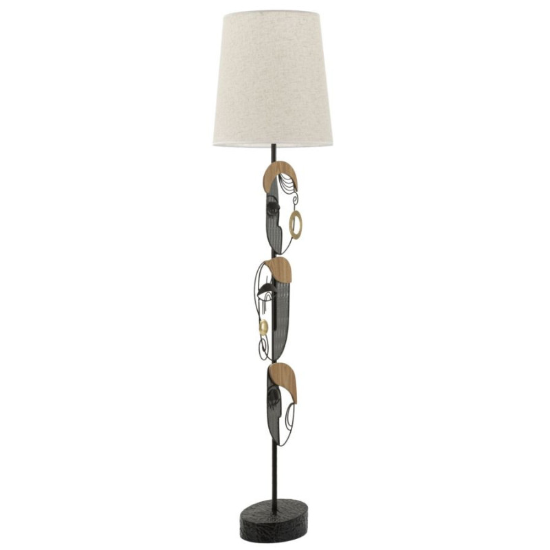 Grand Lampadaire sur pied arty Visages Hauteur 162 cm Métal Noir Bois MDF Naturel Tissu Beige Picassy 