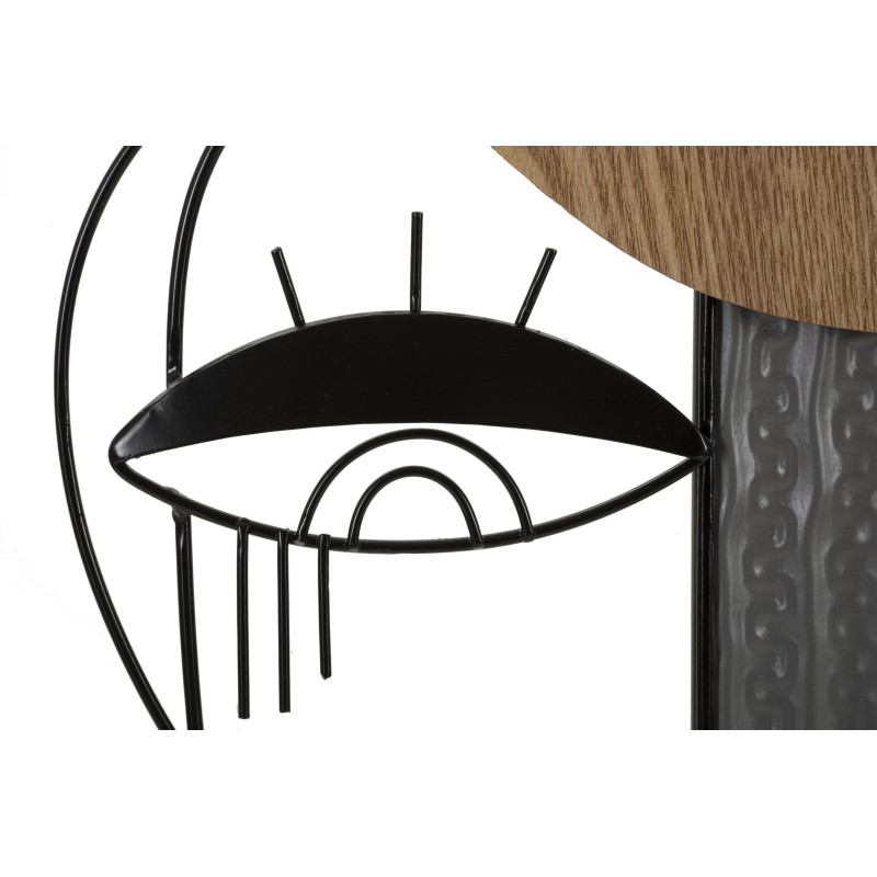 Grand Lampadaire sur pied arty Visages Hauteur 162 cm Métal Noir Bois MDF Naturel Tissu Beige Picassy 