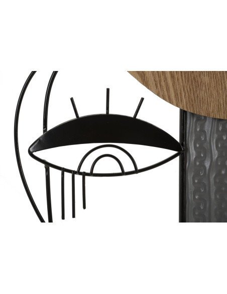 Grand Lampadaire sur pied arty Visages Hauteur 162 cm Métal Noir Bois MDF Naturel Tissu Beige Picassy 