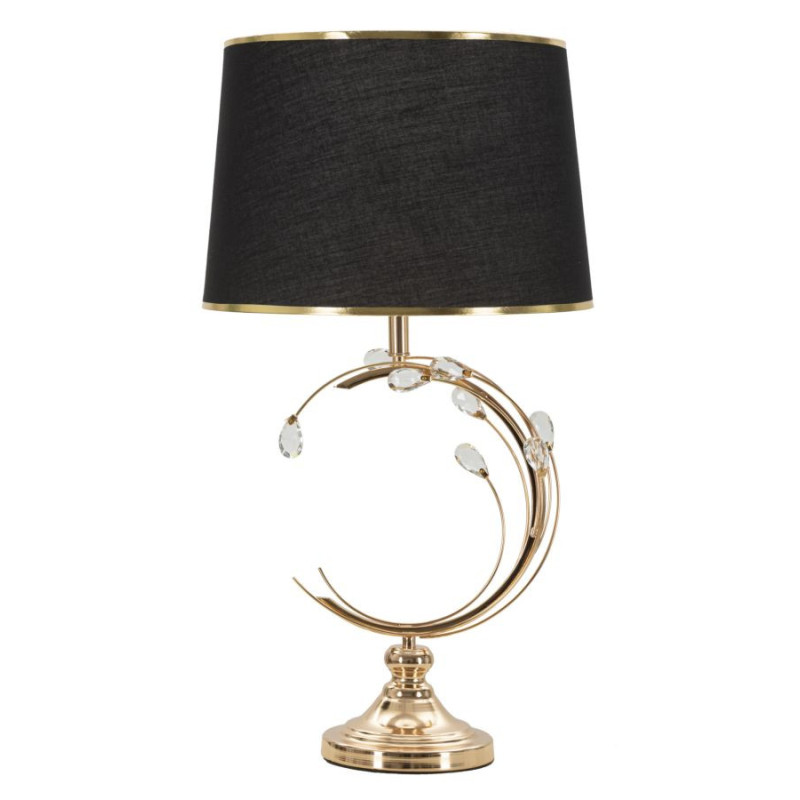 Grand Lampe à poser moderne chic Hauteur 65 cm Métal Doré Tissu Noir Verre Transparent Bruxelles 