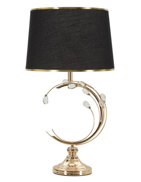 Grand Lampe à poser moderne chic Hauteur 65 cm Métal Doré Tissu Noir Verre Transparent Bruxelles 