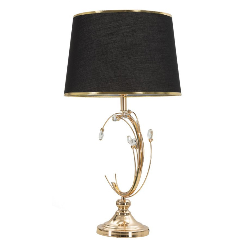 Grand Lampe à poser moderne chic Hauteur 65 cm Métal Doré Tissu Noir Verre Transparent Bruxelles 