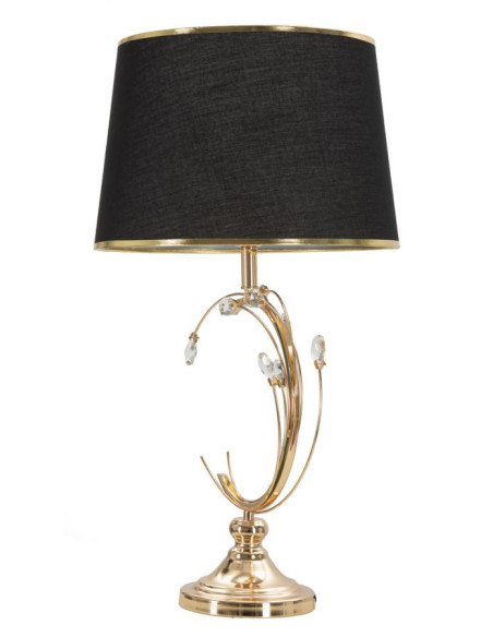 Grand Lampe à poser moderne chic Hauteur 65 cm Métal Doré Tissu Noir Verre Transparent Bruxelles 