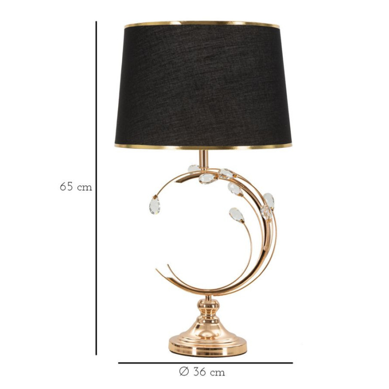 Grand Lampe à poser moderne chic Hauteur 65 cm Métal Doré Tissu Noir Verre Transparent Bruxelles 