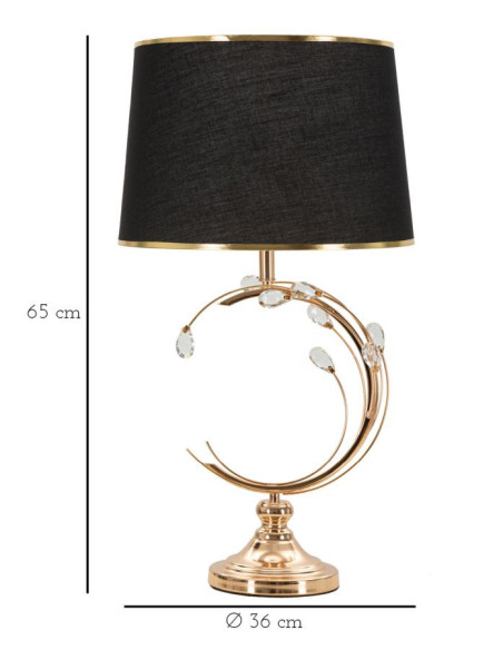 Grand Lampe à poser moderne chic Hauteur 65 cm Métal Doré Tissu Noir Verre Transparent Bruxelles 
