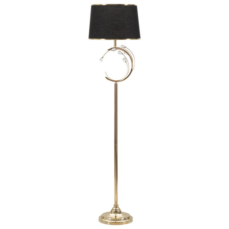Grand Lampadaire sur pied moderne chic Hauteur 160 cm Métal Doré Tissu Noir Verre Transparent Bruxelles 
