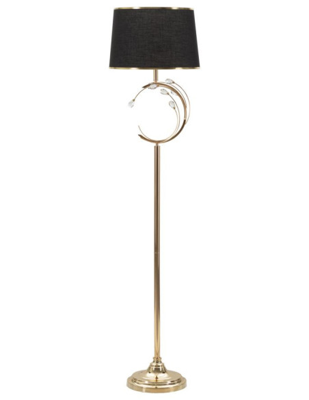 Grand Lampadaire sur pied moderne chic Hauteur 160 cm Métal Doré Tissu Noir Verre Transparent Bruxelles 
