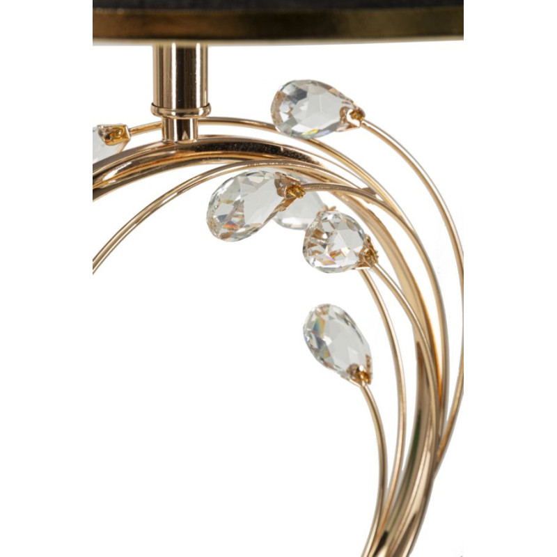 Grand Lampadaire sur pied moderne chic Hauteur 160 cm Métal Doré Tissu Noir Verre Transparent Bruxelles 