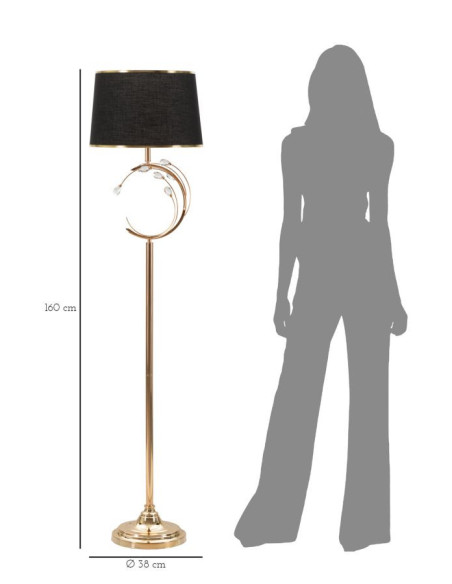 Grand Lampadaire sur pied moderne chic Hauteur 160 cm Métal Doré Tissu Noir Verre Transparent Bruxelles 