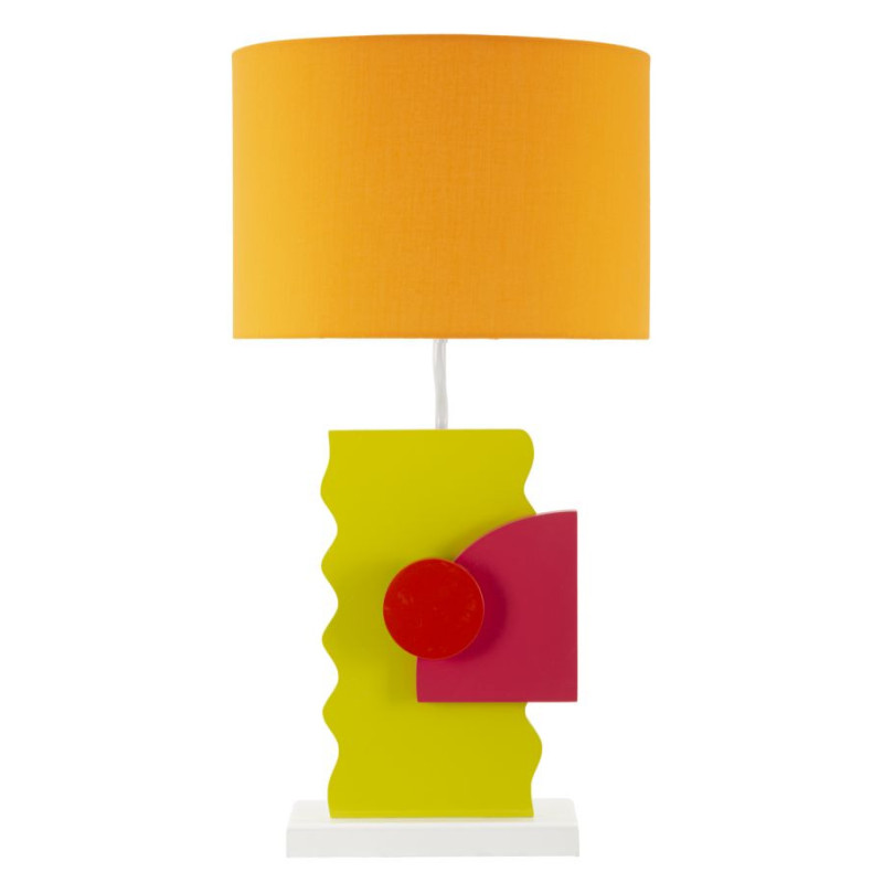 Grande Lampe à poser moderne abstraite Hauteur 60 cm Bois MDF Vert Rose Tissu Orange Color 