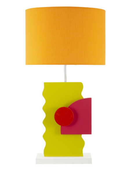 Grande Lampe à poser moderne abstraite Hauteur 60 cm Bois MDF Vert Rose Tissu Orange Color 