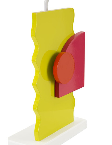 Grande Lampe à poser moderne abstraite Hauteur 60 cm Bois MDF Vert Rose Tissu Orange Color 