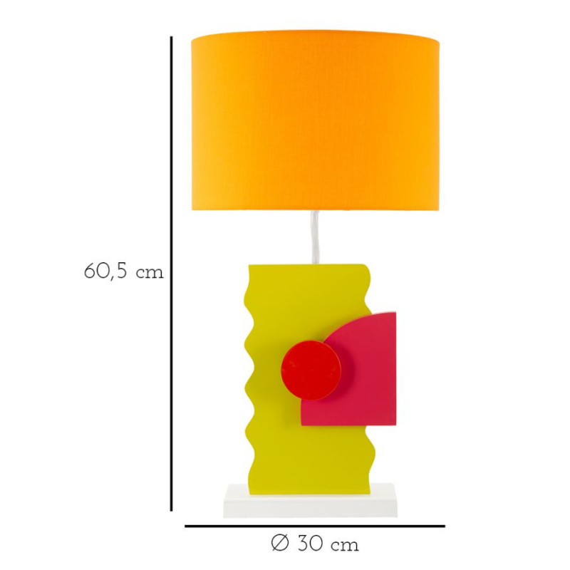 Grande Lampe à poser moderne abstraite Hauteur 60 cm Bois MDF Vert Rose Tissu Orange Color 