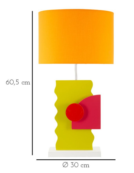 Grande Lampe à poser moderne abstraite Hauteur 60 cm Bois MDF Vert Rose Tissu Orange Color 