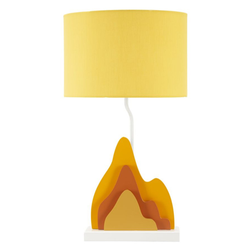 Grande Lampe à poser moderne abstraite Hauteur 57 cm Bois MDF Orange Ocre Tissu Jaune Color 
