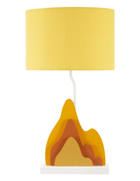 Grande Lampe à poser moderne abstraite Hauteur 57 cm Bois MDF Orange Ocre Tissu Jaune Color 