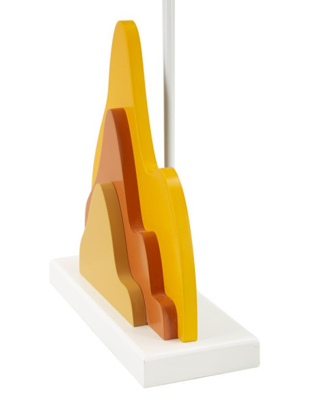 Grande Lampe à poser moderne abstraite Hauteur 57 cm Bois MDF Orange Ocre Tissu Jaune Color 