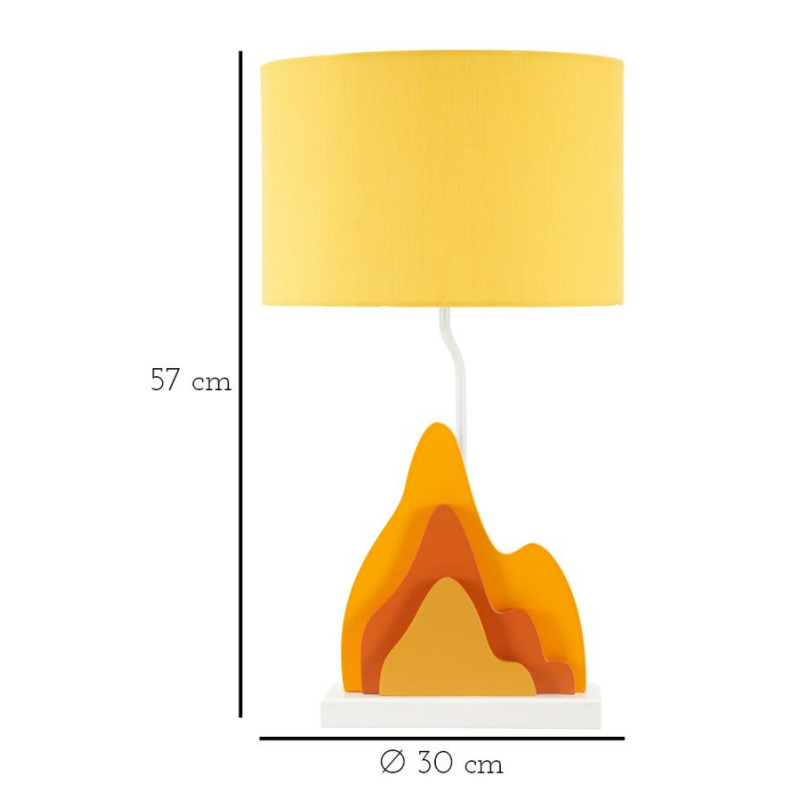 Grande Lampe à poser moderne abstraite Hauteur 57 cm Bois MDF Orange Ocre Tissu Jaune Color 