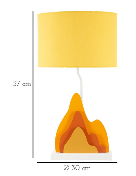 Grande Lampe à poser moderne abstraite Hauteur 57 cm Bois MDF Orange Ocre Tissu Jaune Color 