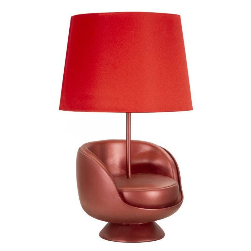 Lampe à poser originale Canapé Hauteur 43 cm Résine Tissu Métal Rouge Midcenttury 