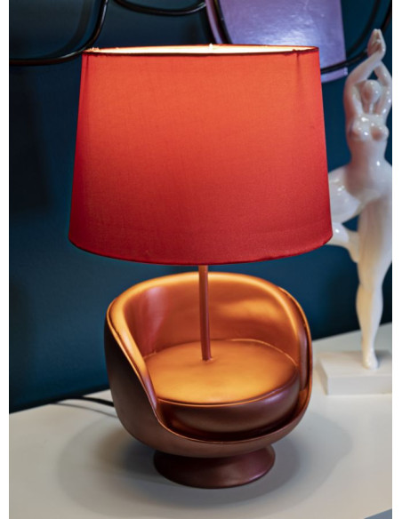 Lampe à poser originale Canapé Hauteur 43 cm Résine Tissu Métal Rouge Midcenttury 