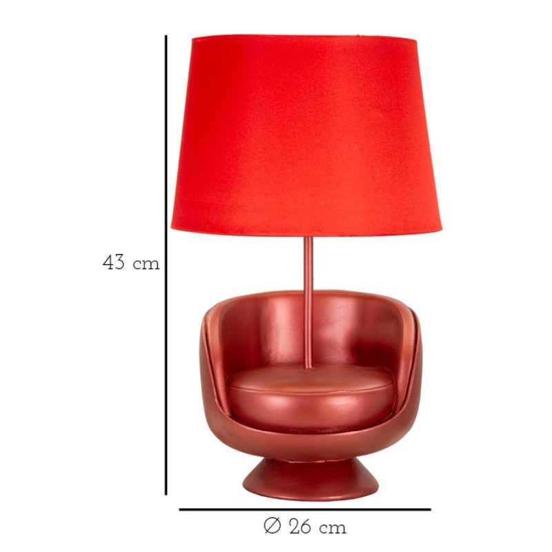 Lampe à poser originale Canapé Hauteur 43 cm Résine Tissu Métal Rouge Midcenttury 