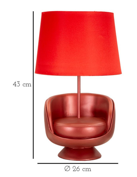 Lampe à poser originale Canapé Hauteur 43 cm Résine Tissu Métal Rouge Midcenttury 