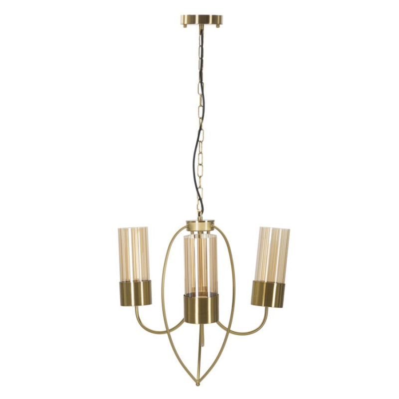 Grande Suspension moderne chic 3 lampes 60 cm Verre Ambré Métal Doré Versailles 