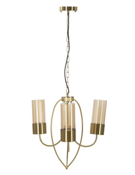 Grande Suspension moderne chic 3 lampes 60 cm Verre Ambré Métal Doré Versailles 