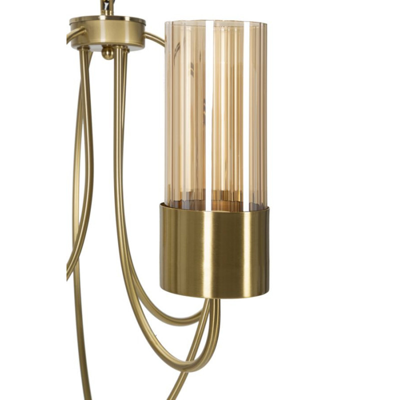 Grande Suspension moderne chic 3 lampes 60 cm Verre Ambré Métal Doré Versailles 