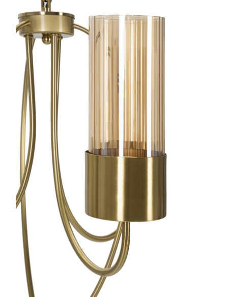 Grande Suspension moderne chic 3 lampes 60 cm Verre Ambré Métal Doré Versailles 