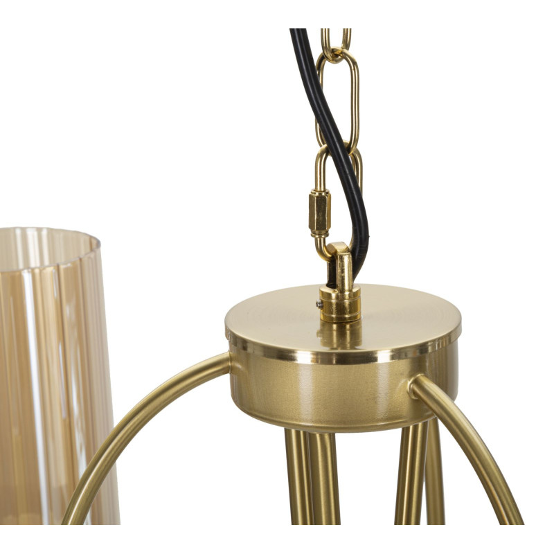 Grande Suspension moderne chic 3 lampes 60 cm Verre Ambré Métal Doré Versailles 