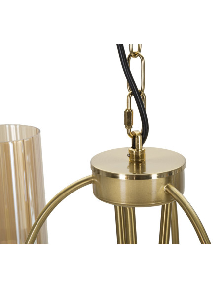 Grande Suspension moderne chic 3 lampes 60 cm Verre Ambré Métal Doré Versailles 
