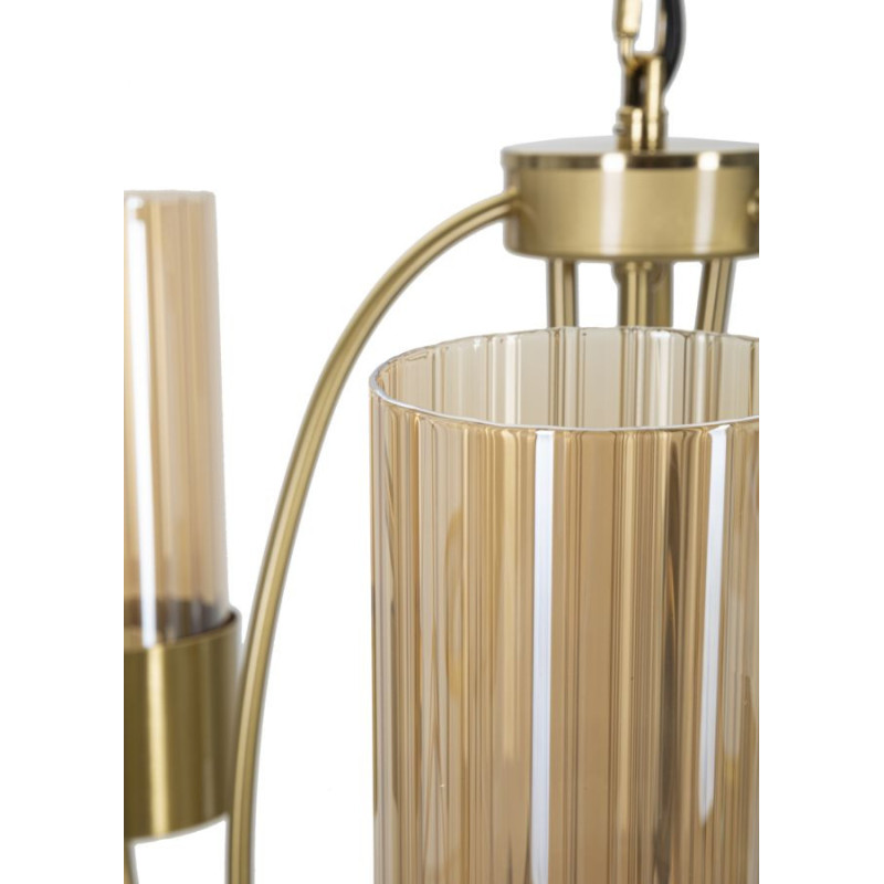 Grande Suspension moderne chic 3 lampes 60 cm Verre Ambré Métal Doré Versailles 