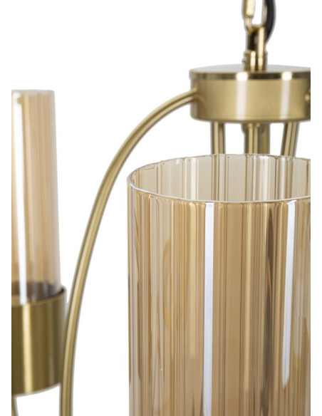 Grande Suspension moderne chic 3 lampes 60 cm Verre Ambré Métal Doré Versailles 