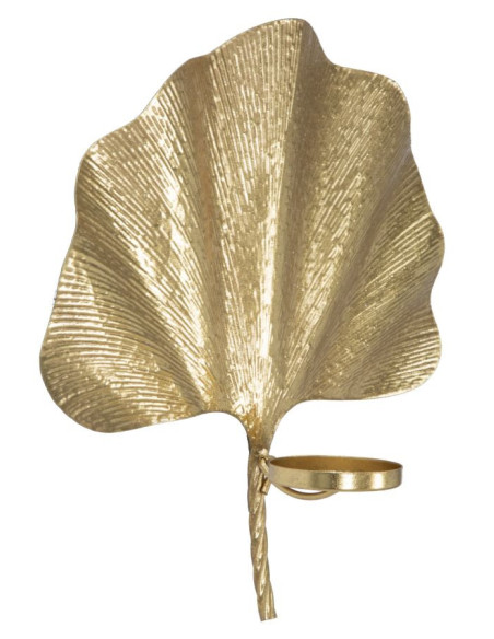 Bougeoir mural style art déco Feuille de Ginkgo Métal Doré Leaf 