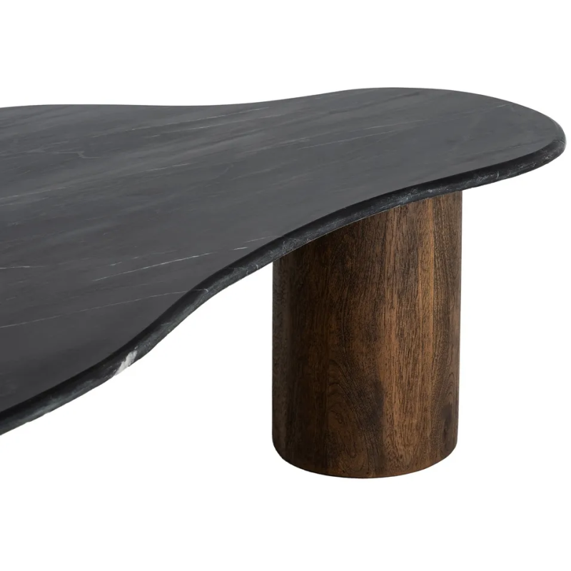 Grande Table basse moderne chic Organique 135 cm en Marbre Noir Bois de manguier Marron Calven - 3