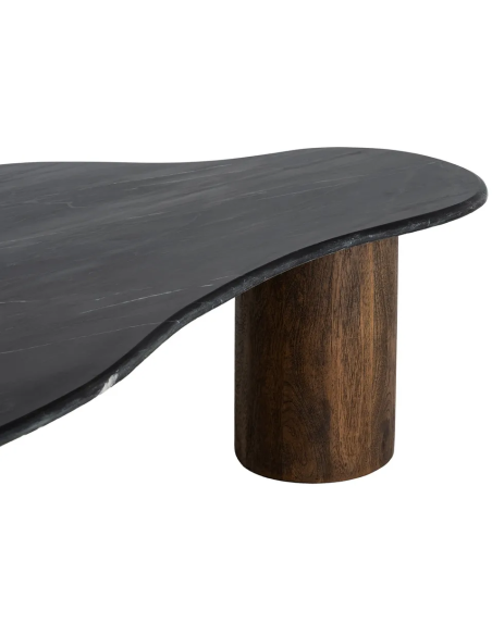 Grande Table basse moderne chic Organique 135 cm en Marbre Noir Bois de manguier Marron Calven - 3
