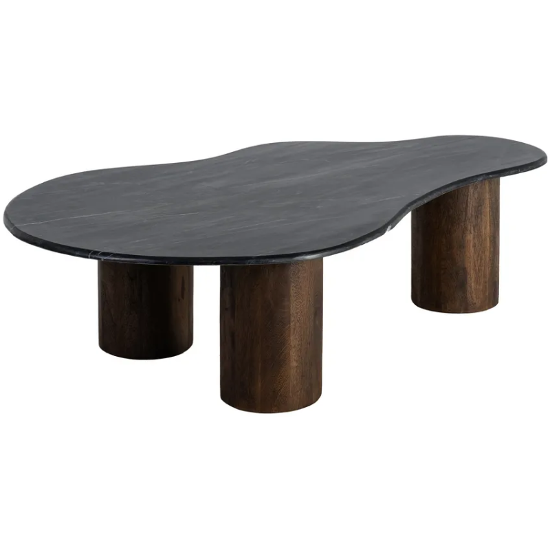 Grande Table basse moderne chic Organique 135 cm en Marbre Noir Bois de manguier Marron Calven - 1