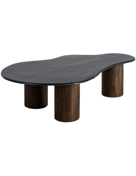Grande Table basse moderne chic Organique 135 cm en Marbre Noir Bois de manguier Marron Calven - 1