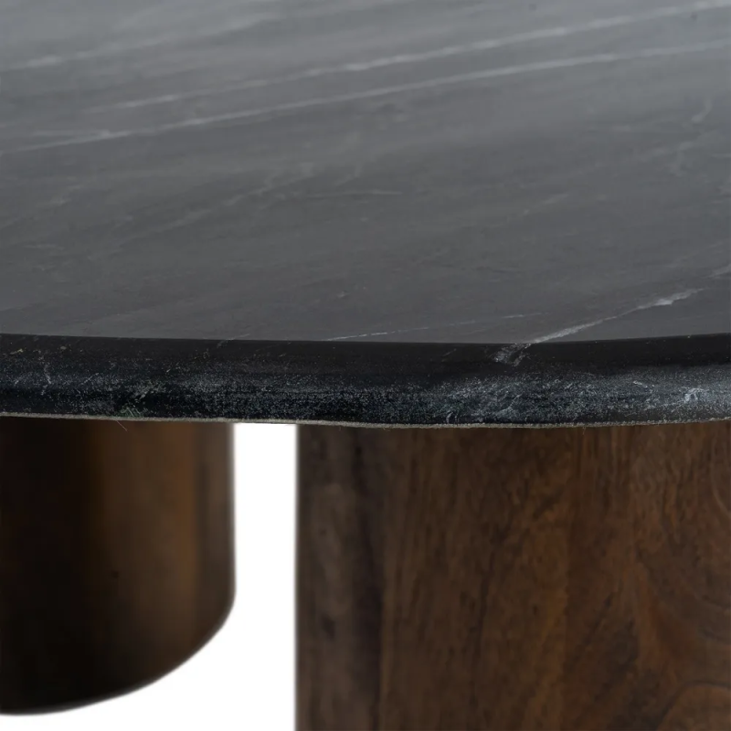 Grande Table basse moderne chic Organique 135 cm en Marbre Noir Bois de manguier Marron Calven - 4