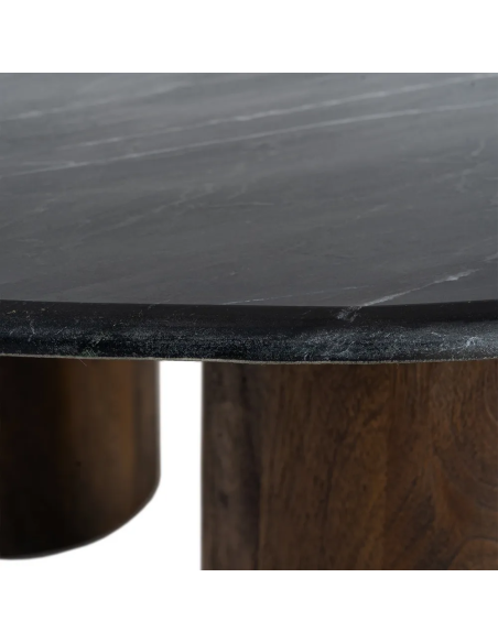 Grande Table basse moderne chic Organique 135 cm en Marbre Noir Bois de manguier Marron Calven - 4