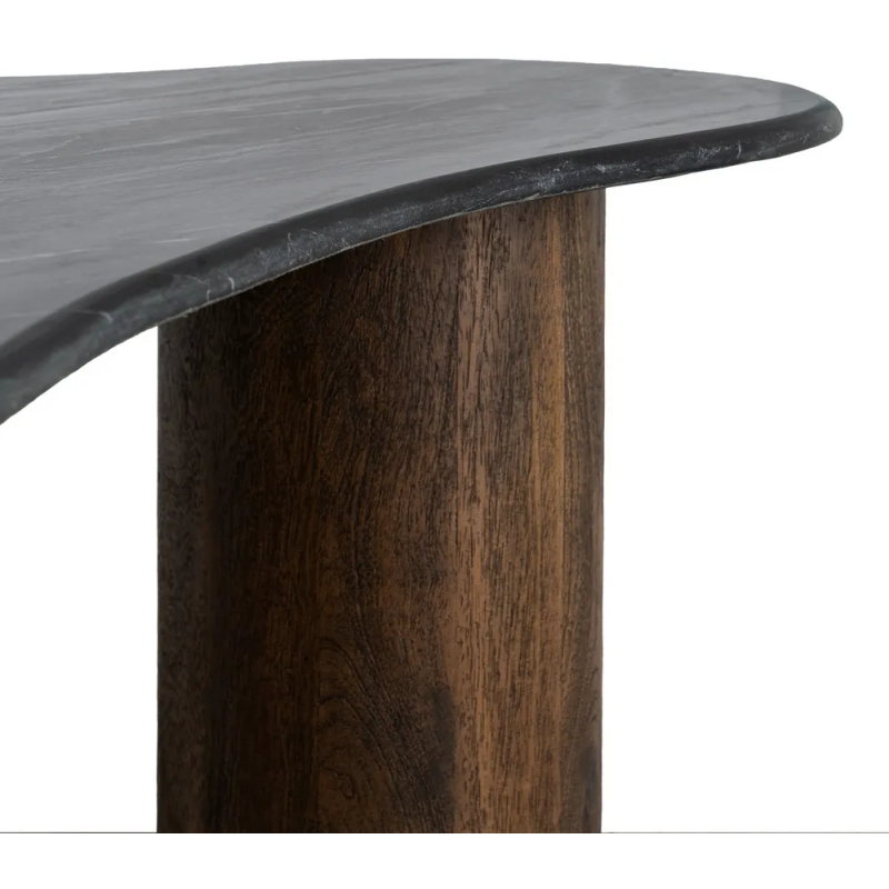 Grande Table basse moderne chic Organique 135 cm en Marbre Noir Bois de manguier Marron Calven - 5