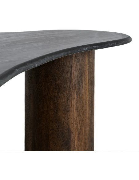 Grande Table basse moderne chic Organique 135 cm en Marbre Noir Bois de manguier Marron Calven - 5