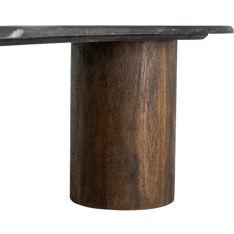 Grande Table basse moderne chic Organique 135 cm en Marbre Noir Bois de manguier Marron Calven - 7