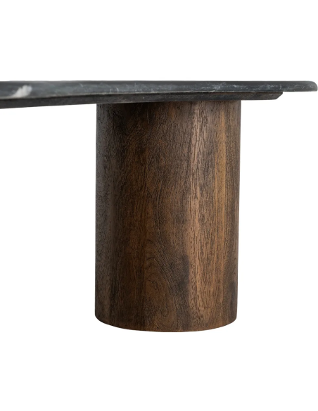 Grande Table basse moderne chic Organique 135 cm en Marbre Noir Bois de manguier Marron Calven - 7