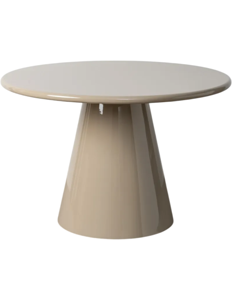 Table à manger moderne laquée Ronde 6 personnes en Bois MDF Taupe Brillant Sulira - 1
