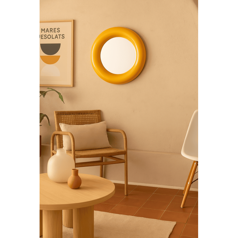 Petit Miroir mural moderne Rond 64x64 en Métal Jaune moutarde Dalura - 2